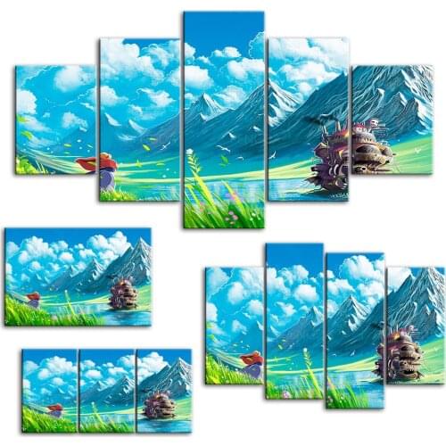 Home Decoration Hd Beautiful Sky Cartoon View Glass Prints Painting Pictures Wall Art Modular Canvas Poster Bedside Background