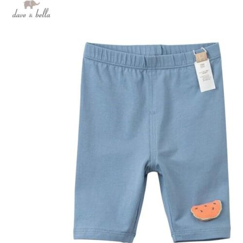 DBZ17546 dave bella summer baby girls fashion cartoon pants children calf length kids pants infant toddler trousers