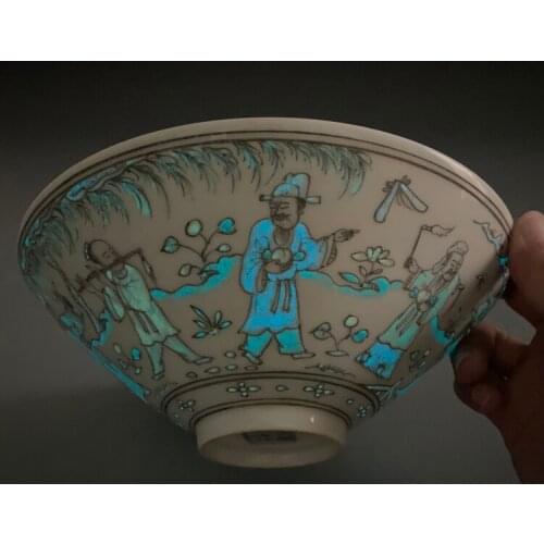 Ming Dynasty (Chenghua1465-1487) Luminous Porcelain at Night Three-color 8 Fairy Hat Bowl Old Goods