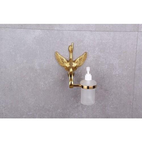 Free ship Ti-PVD gold Finish BATHROOM ACCESSORIES SWAN Crystal SOAP DISPENSERS New