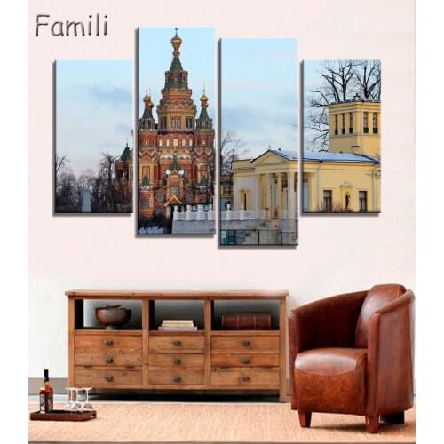 4Pcs/set Exclusive Sale Russian Architecture Home Decorative Animal Oil Painting Bedroom Living Room Landscape Canvas Painting