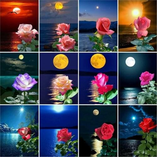 EverShine DIY Diamond Painting Landscape Cross Stitch Diamond Mosaic Moon Rhinestones Art Rose Picture Kits Handmade Wall Decor