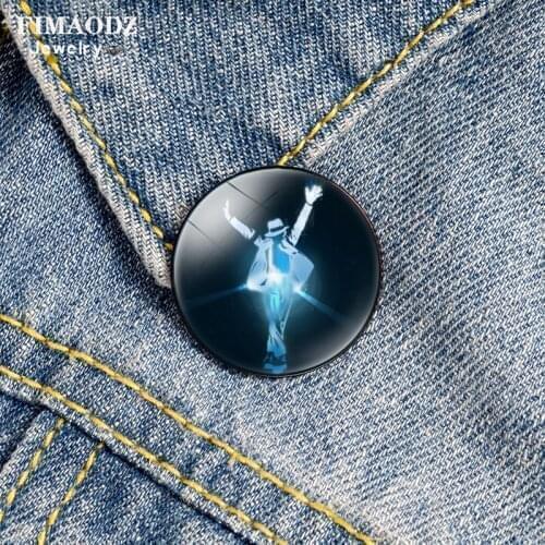 FIMAODZ Michael Figure Brooch Lapel Pins for Fans Men Women Music Dance Star Photo Glass Bronze Brooches Bag Badge Gift