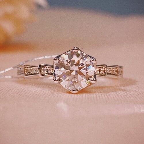 Luxury inlay 925 silver Moissanite ring 6 claws special modeling Engagement Anniversary Ring 1ct DF color round excellent cut