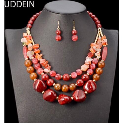 UDDEIN Beads Necklace/Earrings Set Plastic Gem Multi Layer Statement Chokers Wedding Accessories African Beads Jewelry Set