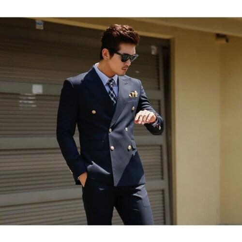Handsome Groomsmen Double-Breasted Groom Tuxedos Mens Wedding Dress Man Jacket Blazer Prom Dinner (Jacket+Pants+Tie) K183