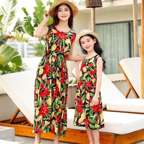2021 Mother Daughter Dress Outfits Sleeveless Bohemia Dress Mom And Daughter Dress Girls Mother And Me Matching Family Clothes