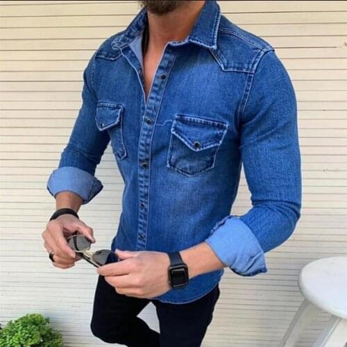 Men Fashion Pockets Turn Down Collar Long Sleeve Outerwear Slim Buttons Shirt Casual Shirts