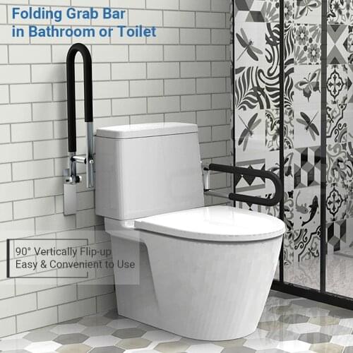 Aluminum Alloy Handrail Toilet Anti-Fall / Anti-Slip Bathroom Handrail Flip-Up Safety Handrail Screw-In Safety Grab Bar Handle