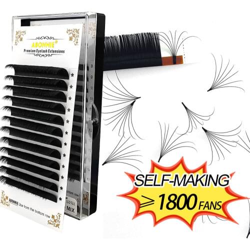 Abonnie Blooming Lashes Extensions Easy Fanning Eyelash Extension Mink Volume Matte Black Soft Self Fanning Lash Extensions