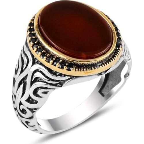 Silverlina Silver Red Agate & Zircon Crystal Ring