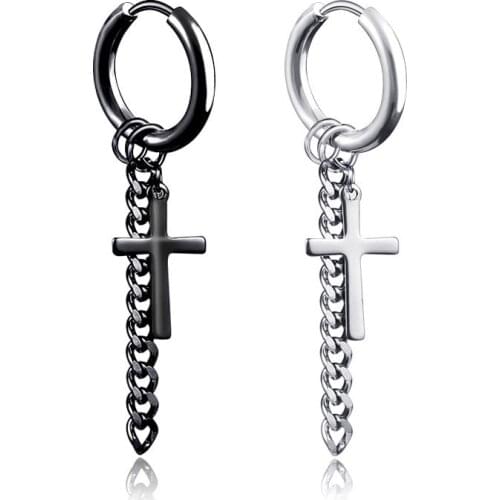 1pcs Women Mens Stainless Steel Dropping Earrings Black/Silver Color Cross Gothic Punk Rock Style Pendientes