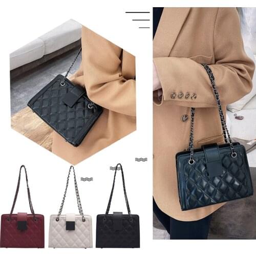 Simple Lattern Pattern Shoulder Handbag Elegant Women PU Leather Crossbody Bags Casual Solid Colour Chain Messenger Trunks