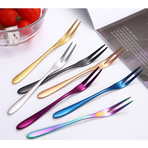 304 Stainless Steel Fruit Fork Pastry Fork Fruit Toothpick Dessert Fork Stainless Steel Tableware rainbow fork 1PC