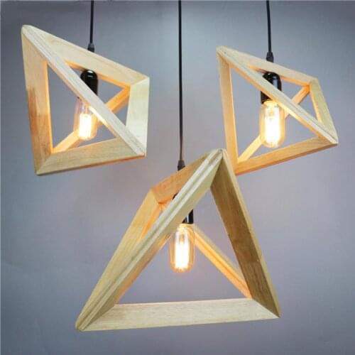 Vintage Wood Pendant Light Indoor LED Modern Lamp Nordic Restaurant Bar Coffee Shop Dining Room Ceiling Hanging Lighting Fixture