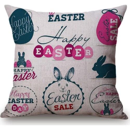 Vintage Style Colorful Eggs Charming Rabbit Cushion Cover Cartoon Printed Sofa Chair Home Decor Happy Easter Pillow Case