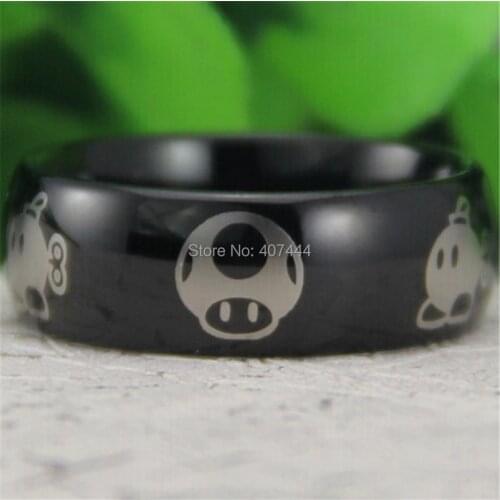 Free Shipping USA UK Canada Russia Brazil Hot Sales 8MM Black Dome Super Mario Comfort Fit Mens Fashion Tungsten Wedding Ring
