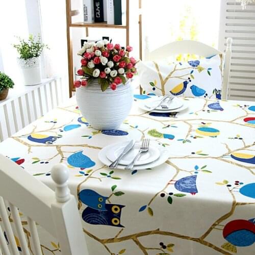 High Quality Cotton thick canvas table cloth foliage cute cartoon owl bird table cloth