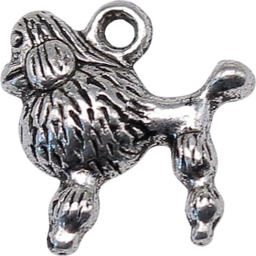 WYSIWYG 20pcs 14x14mm Dog Poodle Puppy Charm Pendants For Jewelry Making Antique Silver Color Poodle Puppy Pendants Charm Dog