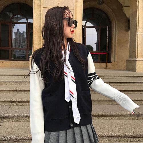 2021 Autumn Luxury Jacket Women TB Striped Coat Wool High Quality Cardigan V-Neck Soft Korean Design Sweater