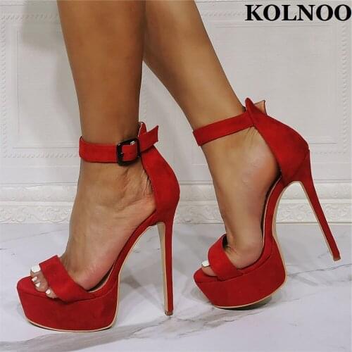 Kolnoo New Style Handmade Ladies High Heels Sandals Buckle Strap Open-Toe Sexy Platform Wedding Shoes Fashion Party Prom Shoes