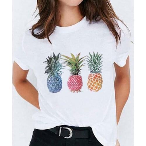 Women Pineapple Fruit Sweet Fashion Ladies Print Lady Womens Tops Stylish T-Shirt Tees Print 2021 Camisas T Shirt T-shirts