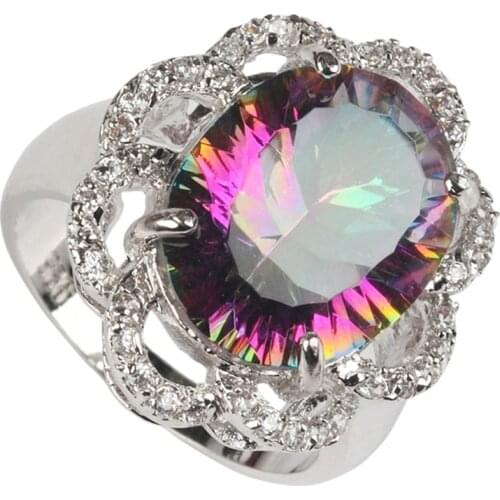 SHUNXUNZE Fancy Engagement Wedding rings Jewelry for women dropshipping Rainbow Cubic Zirconia Rhodium Plated R3325 size 6 7 8 9