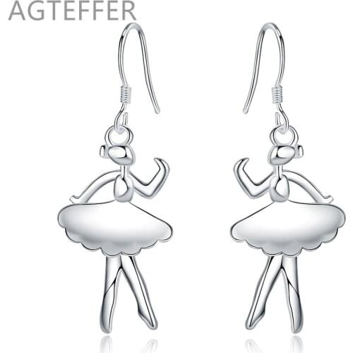 AGTEFFER 925 Sterling Silver Dancing Girl Drop Earring For Women Lady Wedding Engagement Party Fashion Jewelry