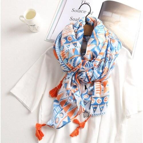 Women Geometry Pattern Tassel Scarf Bohemian Style Cotton Shawls Wraps Hijabs 10pcs/lot