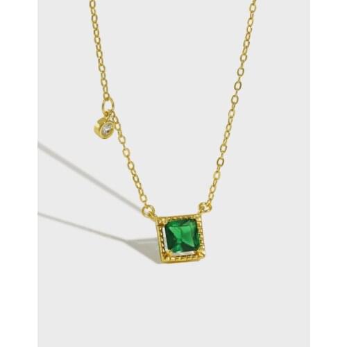 Real 925 sterling silver square green cubic zirconia necklaces pendants for women, fashion wedding necklace gold color jewelry