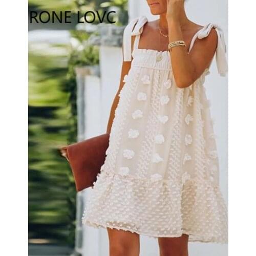 Women Spaghetti Strap Swiss Dot Frill Hem Ruched Tied Strap Dress Casual Dress Elegant Fashion Chic Dress