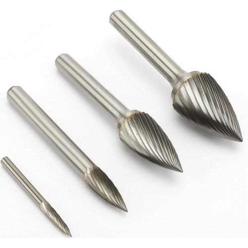 Noreturn 1pcs Rotary file Tungsten Steel Hard Metal Black Steel File Single Groove G shaped arc tip Size3-16mm