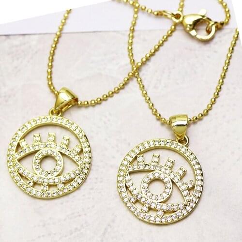 10 Pcs Gold eyes Round pendants necklace beaded chain simple jewelry necklace wholesale women jewelry gift 7342