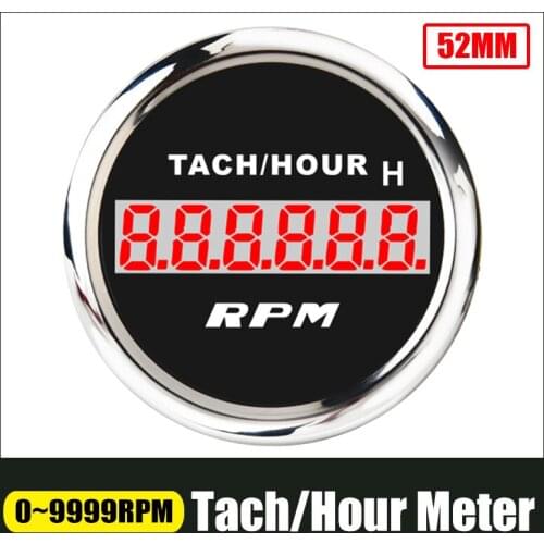 2'' 52mm Tach/Hour Meter With Red Backlit 0-9999RPM / 0-99999.9H Tachometer Digital Time Gauges For Car Marine Motorcycle 9-32V