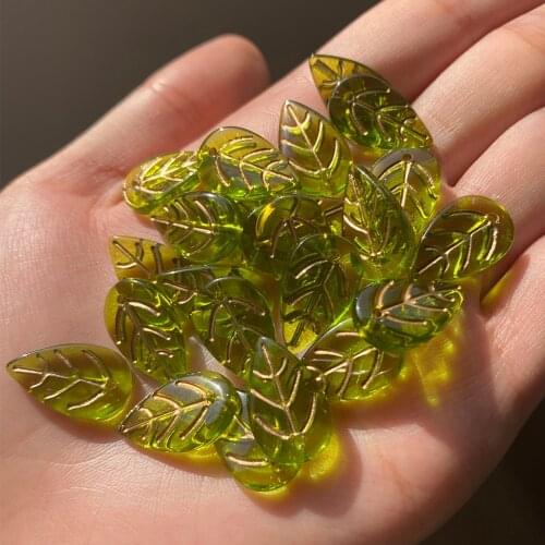 20/40pcs 18*11*3mm Czech Crystal Beads Crystal Dark Green Glass Leaf beads for Jewelry making Necklaces Earrings Best Quality