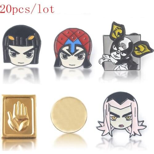 20pcs Wholesales Anime JoJos Bizarre Adventure Brooches Pin Kujo Jotaro Metal Lapel Brooches Bag Shirt Cosplay Accessory Gift