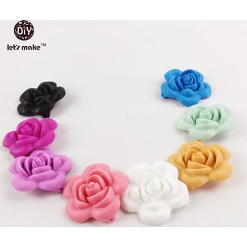 Lets Make 200pc Baby Teether Silicone Rose Flower BPA Free Teething Baby Products Chew Toys Making Jewelry Necklace Beads 38mm