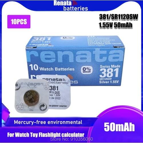 10PCS/LOT Original Swiss Battery 381 SR1120SW 1.55V for Watch Silver 381 SR1120SW RENATA Watch Batteries