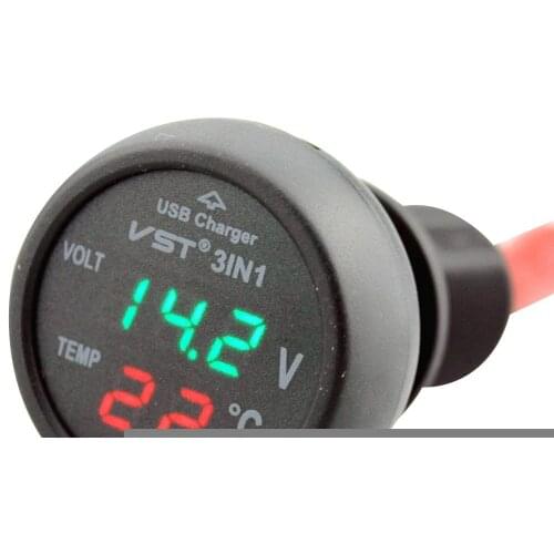 3 In 1 Car Voltmeter 12-24V UBS Charging Voltage Temperature Monitoring Car Accessories For SUVs Trucks Buses