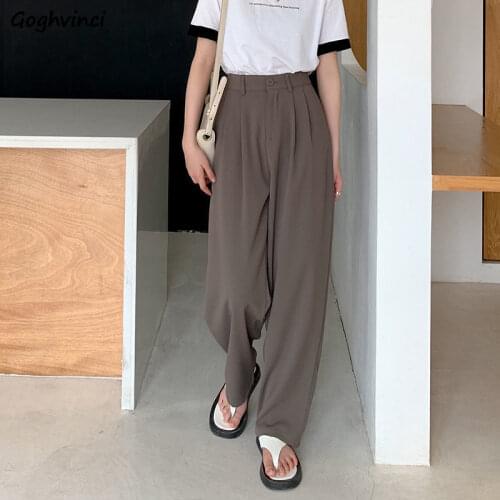 Vintage Pants Women Pure Elegant Summer Fashion Office Ladies Chic Ulzzang Mopping Baggy Minimalist Wide Leg Ins Plus Size Basic