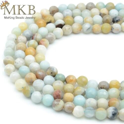 Natural Stone Faceted Amazonite Round Beads For Jewelry Making 4 6 8 10mm Gem Spacer Beads Accessories Diy Bracelet Wholesale