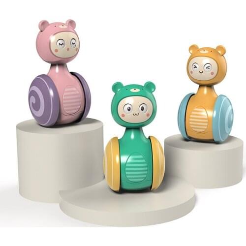 0-3Years Infant Tumbler Sliding Bell Rattle Baby Toys Cartoon Roly-poly Learning Education Toys for Kids Tumbler Mobile Bell Toy