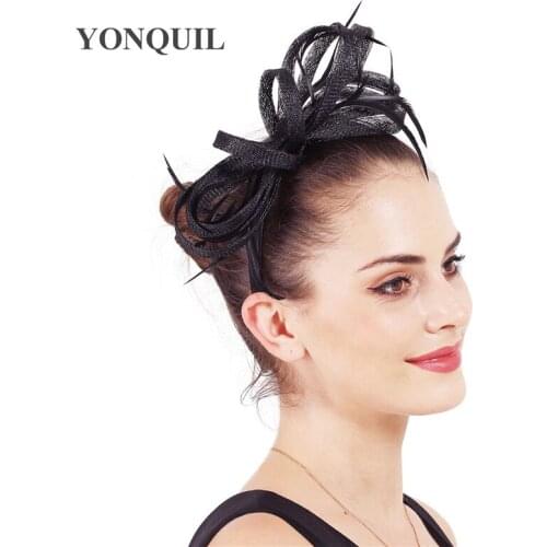 Elegant Women Bridal Wedding Hair Band Sinamay Fascinators Hair Accessories Elegant Bride Mariage Headwear Bow Net Headdress