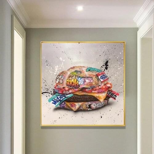 Fast Food Hamburger Graffiti Art Canvas Painting on The Wall Canvas Poster Print Street Wall Art Picture for Living Room Decor