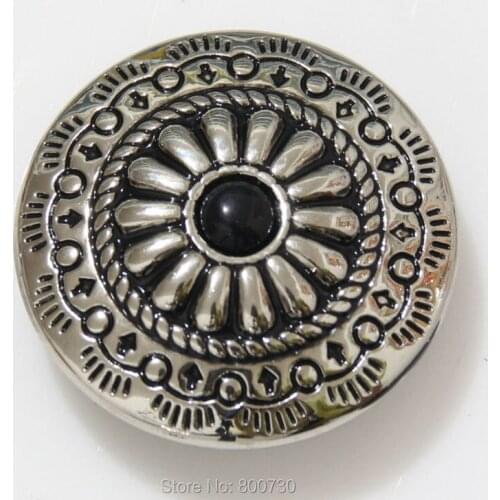 KB306) 10pc 1-1/8'' Western Turquoise Stone Concho w/ Black Stonc Leathercraft Silver