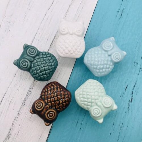 5Pc Ceramic Cabinet Knob Single Hole Cartoon Owl Dresser Cupboard Cabinet Drawer Knobs Wardrobe Door Pull Handle for Home Office
