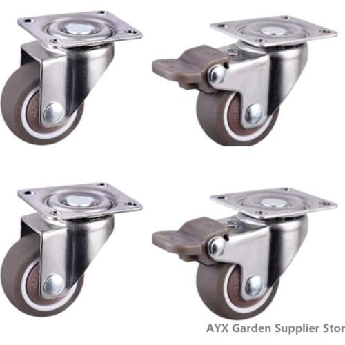 Furniture Casters Wheels Soft Rubber Swivel Caster Silver Roller Wheel For Platform Trolley Chair Household Accessori