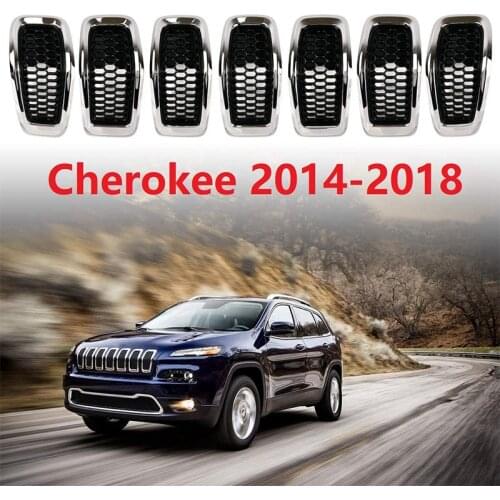 Pack of 7 Chrome Ring Black Mesh Honeycomb Front Grill Inserts Chrome Grille Rings Trim for Jeep Cherokee 2014-2018