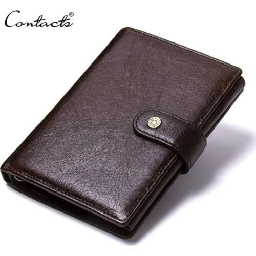 CONTACTS Top Quality Genuine Cow Leather Wallet Men Hasp Design Short Purse with Passport Holder 20PCS/lot
