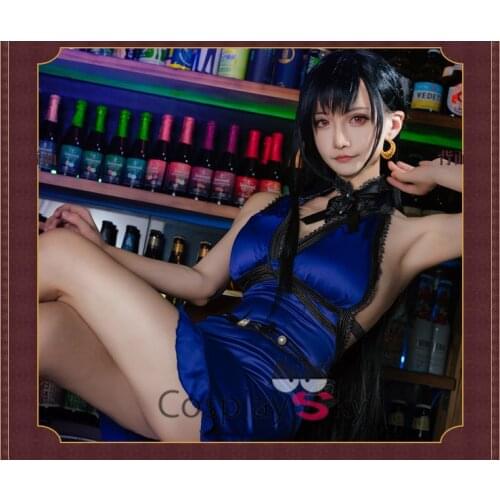 Anime FINAL FANTASY VII Remake cos suit Tifa cosplay blue dress skirt game play 2021 LL